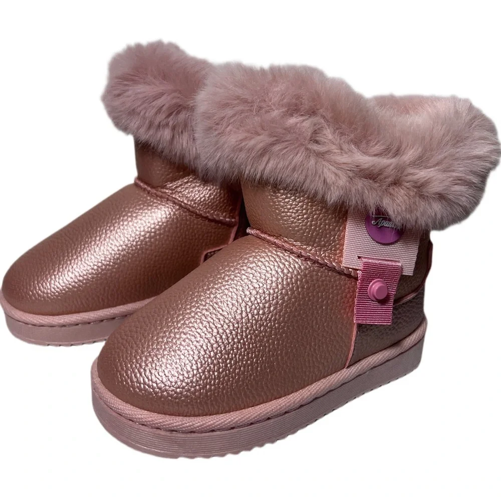 Apawwa Toddler Girls Rose Gold Faux Fur Winter Boots Size 26 (US-Toddler 10)